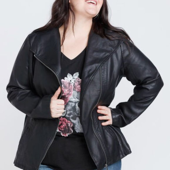 Faux Leather Moto Jacket 4X - Picture 3 of 5